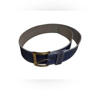 Torino Blue Leather Belt – White Contrast Stitching – Brass Buckle – Size 34